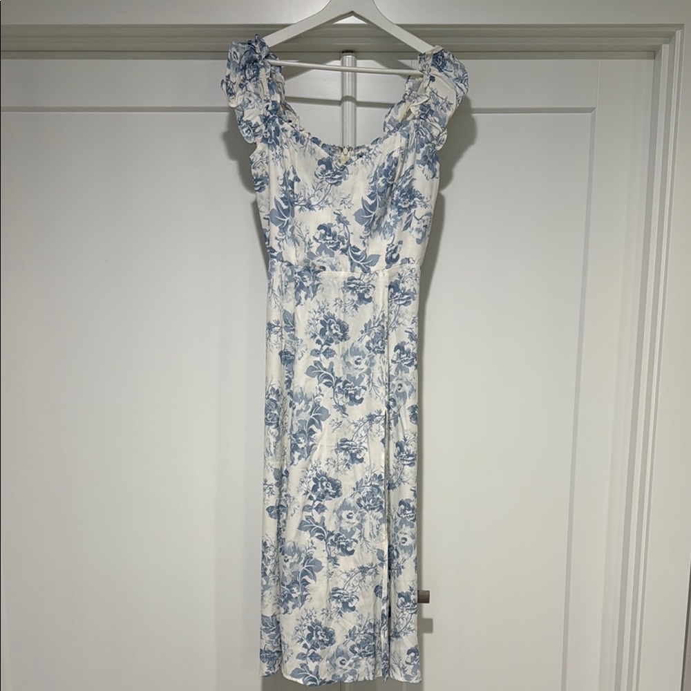 Reformation Blue and White Sweetheart Sundress Midi